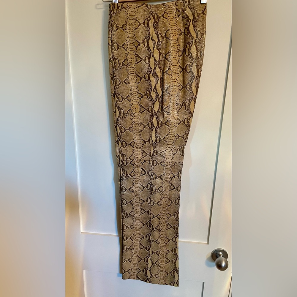 Danier Beige and Black Snake Print Leather Pants